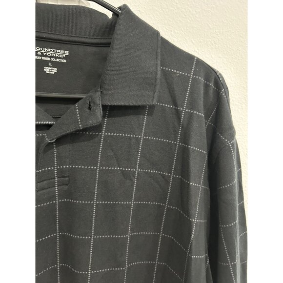 Roundtree & Yorke Silky Finish Black Checked Long-Sleeve Polo Shirt Sz L - Picture 4 of 8